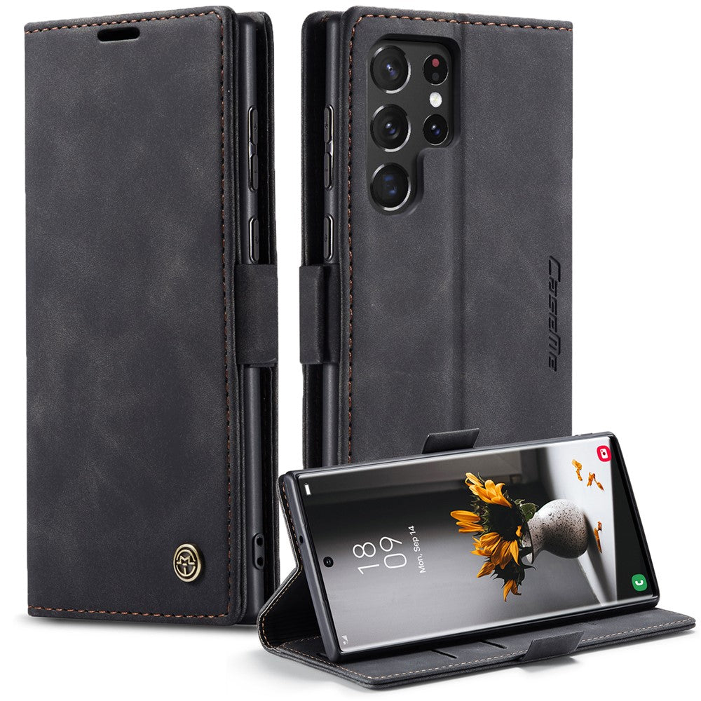 CASEME 013 Series for Samsung Galaxy S22 Ultra 5G Foldable Stand Wallet PU Leather + TPU Cover Auto-absorbed Magnetic Closing Phone Case