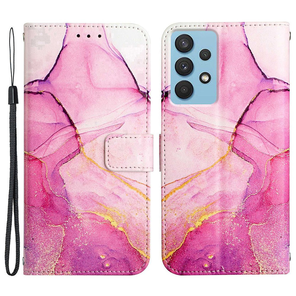 YB Mønsterprint Serie-5 til Samsung Galaxy A13 4G Marmormønster PU Læder Flip Beskyttelsescover Magnetisk Lukning Pung Blødt TPU Stativ Etui med Rem