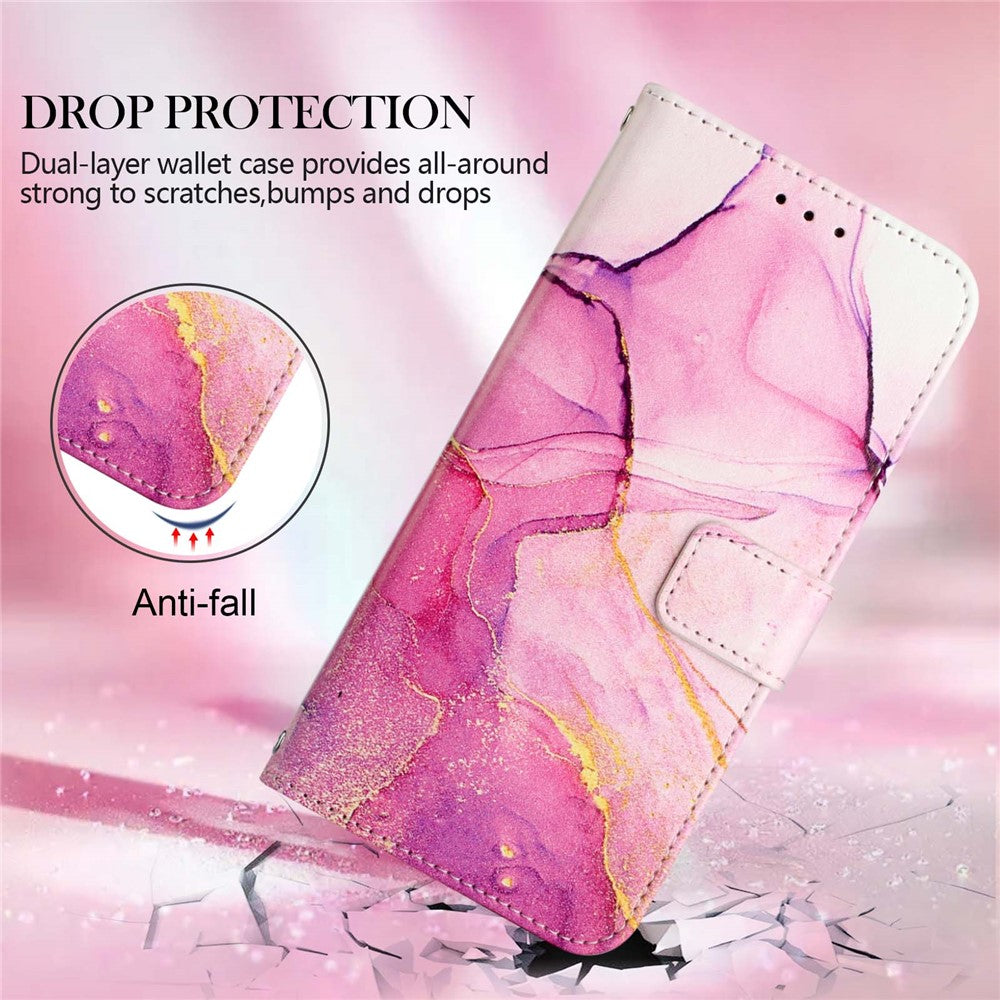 YB Pattern Printing Series-5 for Samsung Galaxy A23 4G / 5G (Global Version) Marble Pattern PU Leather Stand Flip Case Wallet Magnetic Clasp Shockproof Protection Cover with Strap
