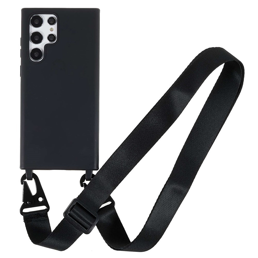 Soft Frosted Surface TPU Phone Cover for Samsung Galaxy S22 Ultra 5G, Anti-Collision Slim Back Case with Wide Strap