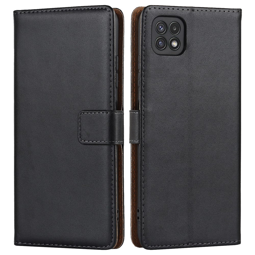 Genuine Leather Phone Case for Samsung Galaxy A22 5G (EU Version), Wallet Stand Dustproof Anti-Scratch Flip Phone Cover Stand Phone Shell