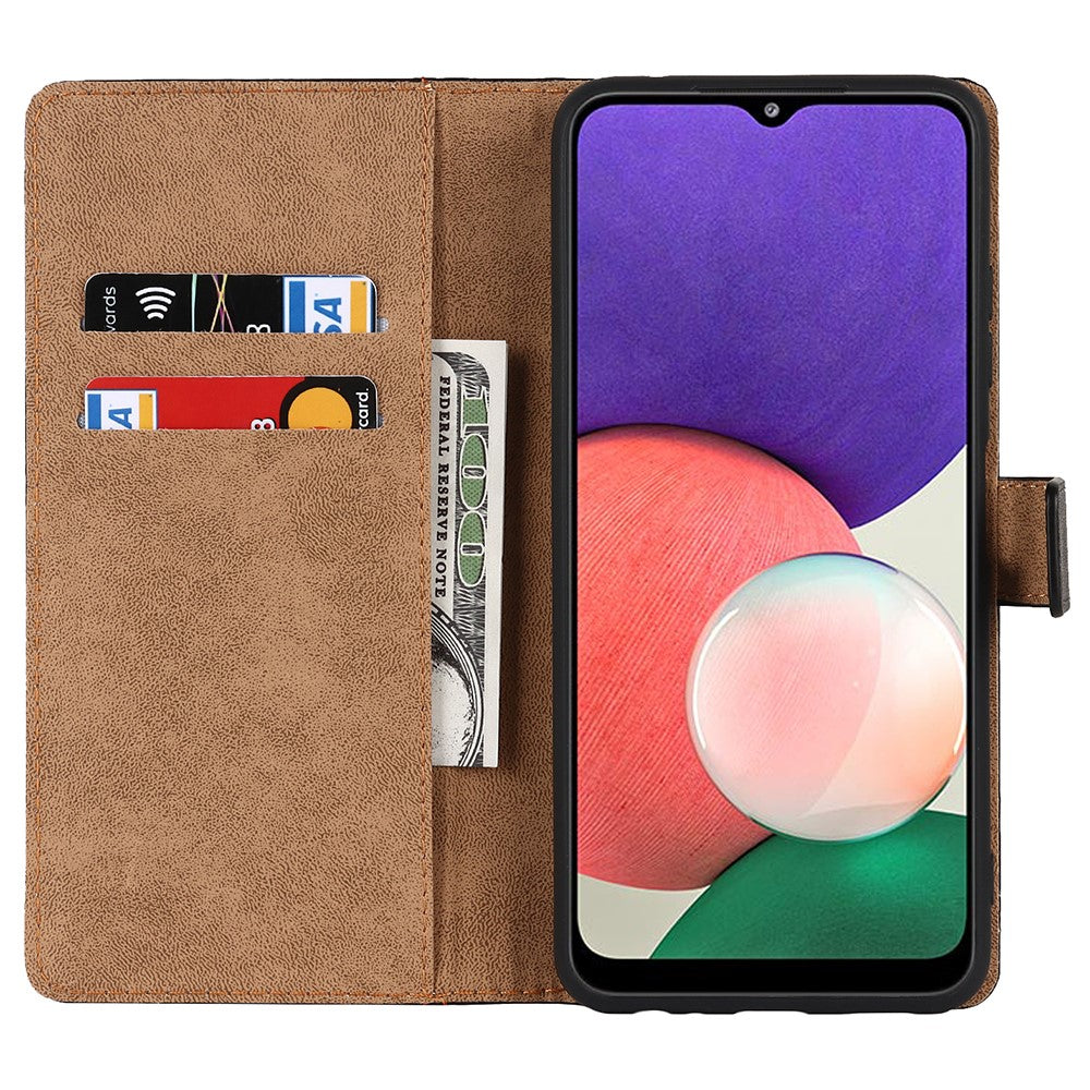 Genuine Leather Phone Case for Samsung Galaxy A22 5G (EU Version), Wallet Stand Dustproof Anti-Scratch Flip Phone Cover Stand Phone Shell