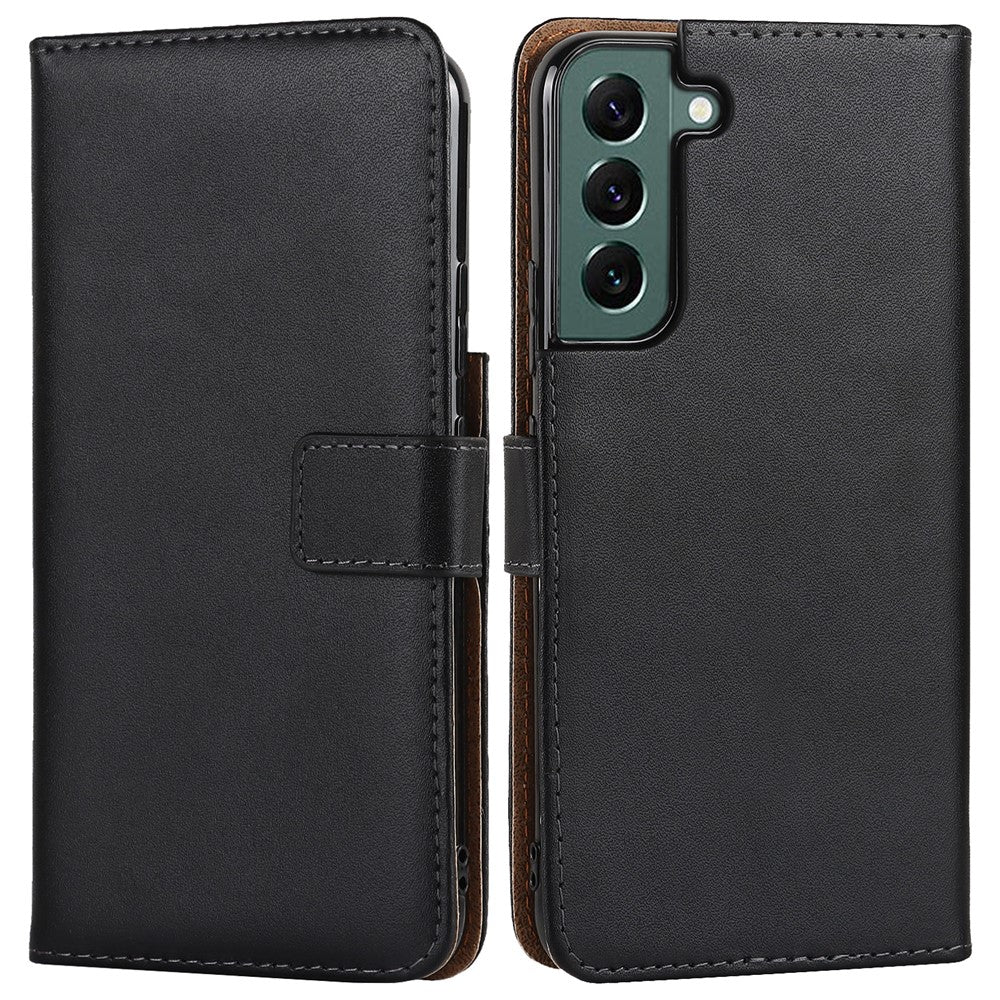 For Samsung Galaxy S22+ 5G Cell Phone Cover Shell Genuine Leather Wallet Stand Shockproof Flip Phone Stable Supporting Stand Phone Case