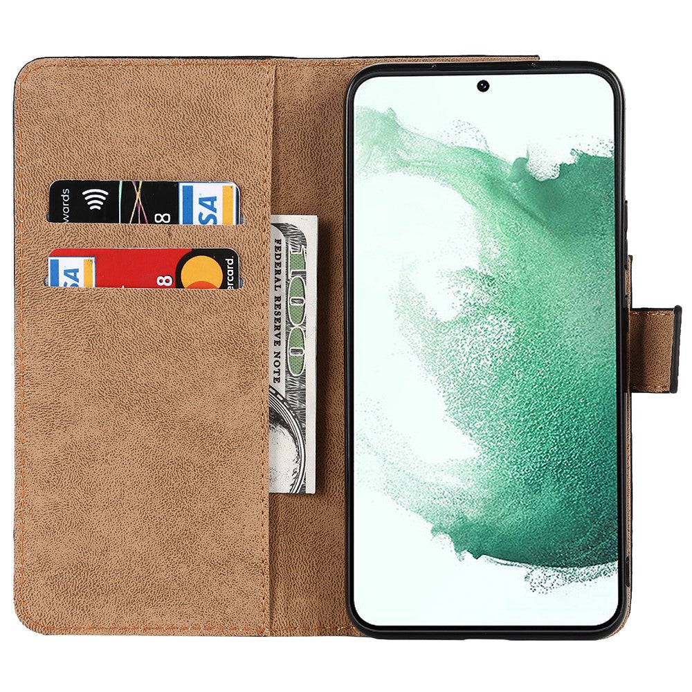 For Samsung Galaxy S22+ 5G Cell Phone Cover Shell Genuine Leather Wallet Stand Shockproof Flip Phone Stable Supporting Stand Phone Case
