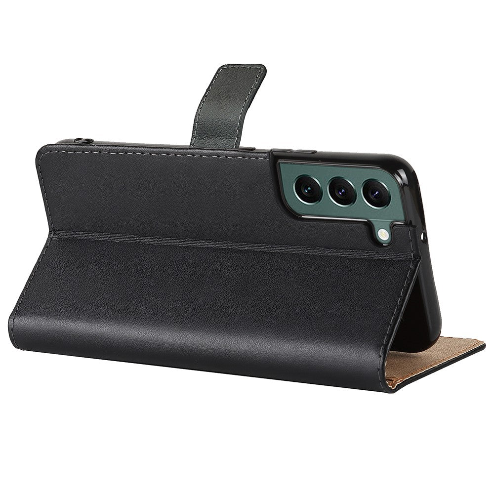 For Samsung Galaxy S22+ 5G Cell Phone Cover Shell Genuine Leather Wallet Stand Shockproof Flip Phone Stable Supporting Stand Phone Case