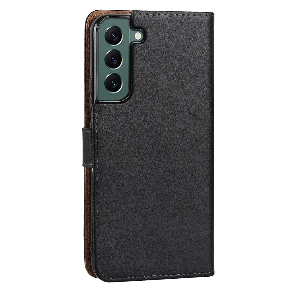 For Samsung Galaxy S22+ 5G Cell Phone Cover Shell Genuine Leather Wallet Stand Shockproof Flip Phone Stable Supporting Stand Phone Case