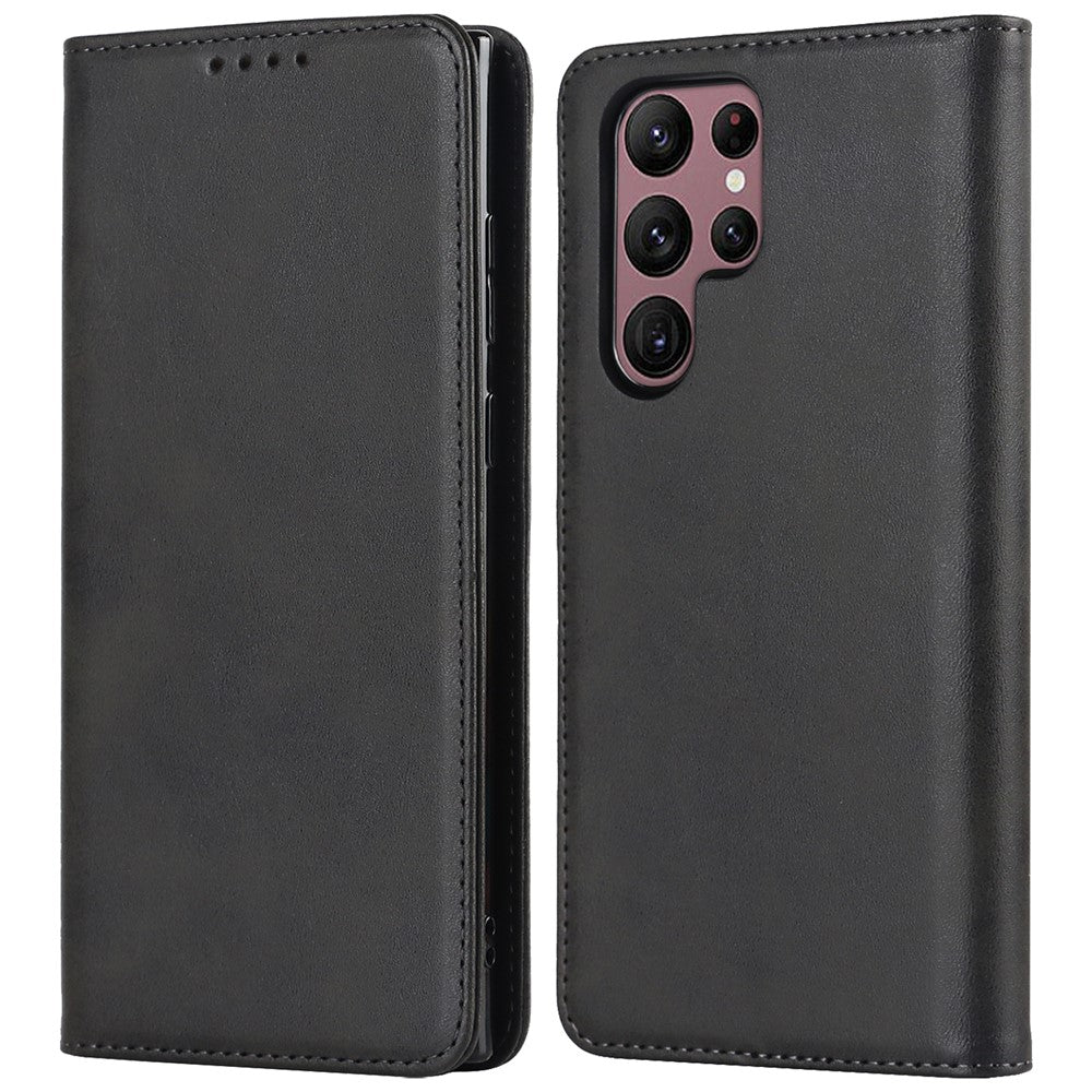 Textured PU Leather Case for Samsung Galaxy S22 Ultra 5G, Stand Wallet Design Auto Closing Magnetic Phone Cover