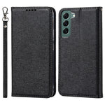 Samsung Galaxy S22+ 5G-mobilcover i PU-læder med silketekstur, stativ, flipcover, tegnebogsetui med håndledsrem