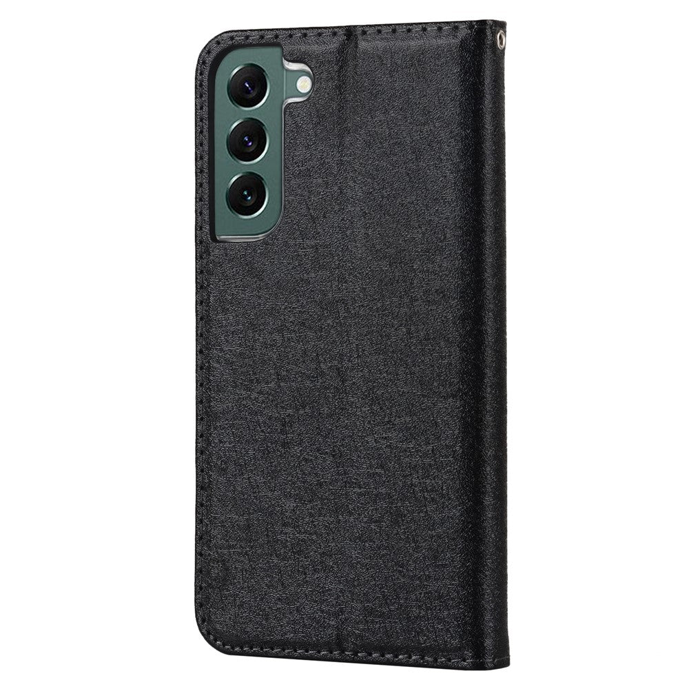 Samsung Galaxy S22+ 5G-mobilcover i PU-læder med silketekstur, stativ, flipcover, tegnebogsetui med håndledsrem