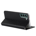 Samsung Galaxy S22+ 5G-mobilcover i PU-læder med silketekstur, stativ, flipcover, tegnebogsetui med håndledsrem