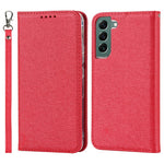 Samsung Galaxy S22+ 5G-mobilcover i PU-læder med silketekstur, stativ, flipcover, tegnebogsetui med håndledsrem