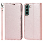 Samsung Galaxy S22+ 5G-mobilcover i PU-læder med silketekstur, stativ, flipcover, tegnebogsetui med håndledsrem