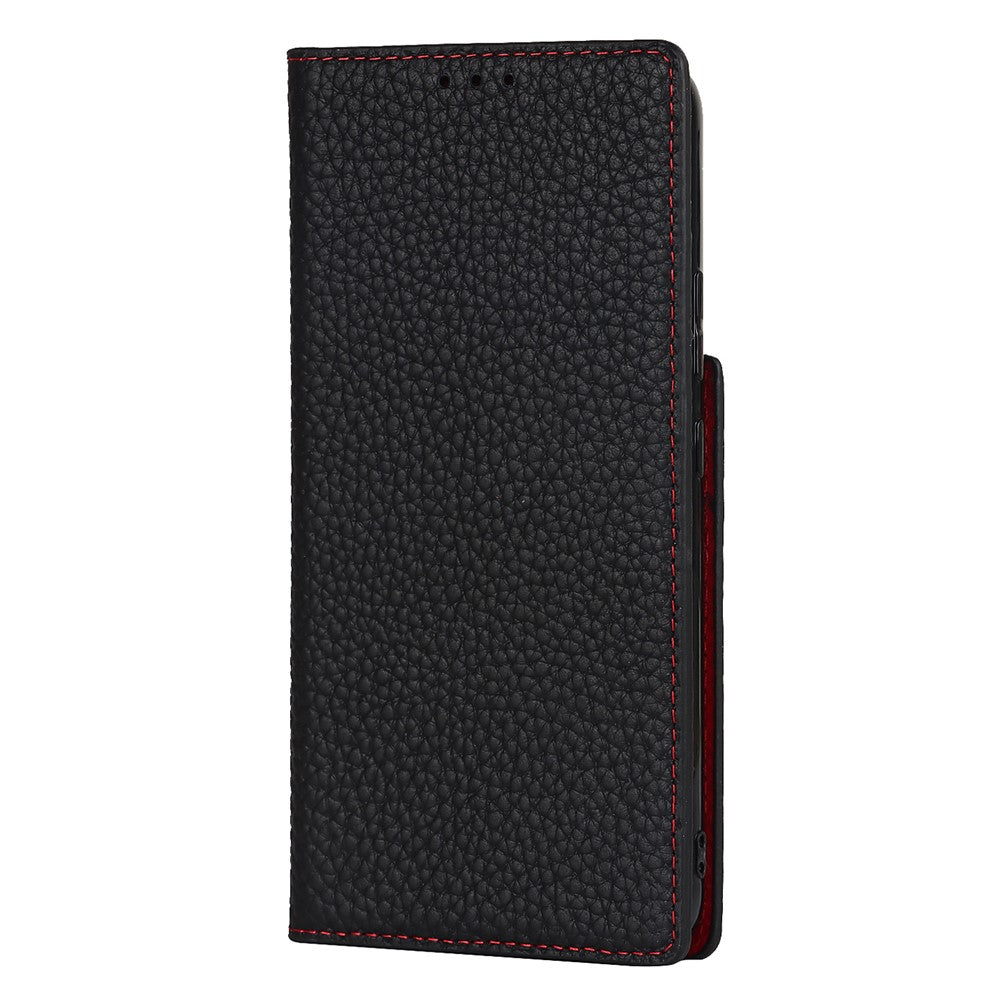 For Samsung Galaxy S22+ 5G Shockproof Genuine Leather Case Litchi Texture Wallet Stand Phone Shell with Hand Strap