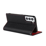 For Samsung Galaxy S22+ 5G Shockproof Genuine Leather Case Litchi Texture Wallet Stand Phone Shell with Hand Strap