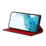 For Samsung Galaxy S22+ 5G Shockproof Genuine Leather Case Litchi Texture Wallet Stand Phone Shell with Hand Strap