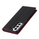 For Samsung Galaxy S22+ 5G Shockproof Genuine Leather Case Litchi Texture Wallet Stand Phone Shell with Hand Strap