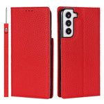For Samsung Galaxy S22+ 5G Shockproof Genuine Leather Case Litchi Texture Wallet Stand Phone Shell with Hand Strap