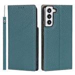For Samsung Galaxy S22+ 5G Shockproof Genuine Leather Case Litchi Texture Wallet Stand Phone Shell with Hand Strap