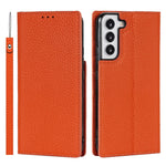 For Samsung Galaxy S22+ 5G Shockproof Genuine Leather Case Litchi Texture Wallet Stand Phone Shell with Hand Strap