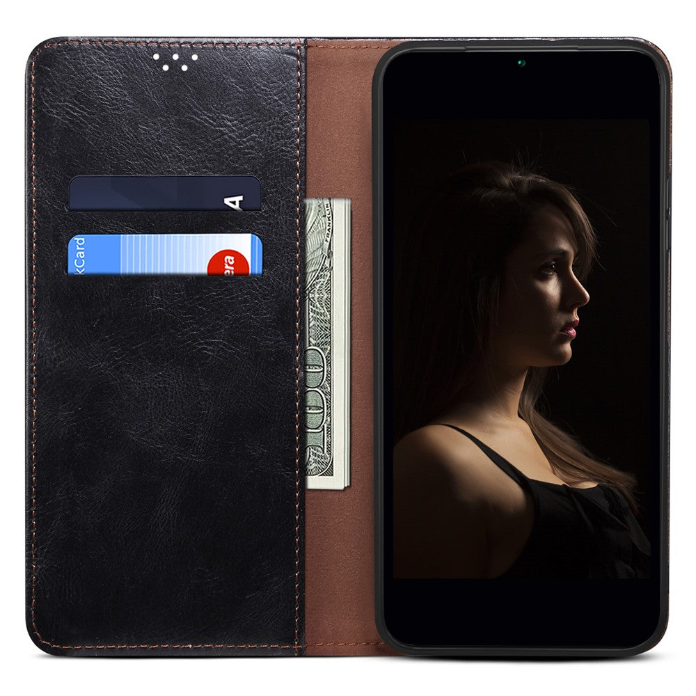 Til Samsung Galaxy A23 4G / 5G (global version) Voksagtig Crazy Horse-tekstur Magnetisk auto-absorberende læderetui, pungstil, stander, bog, stødsikker TPU indvendig skal