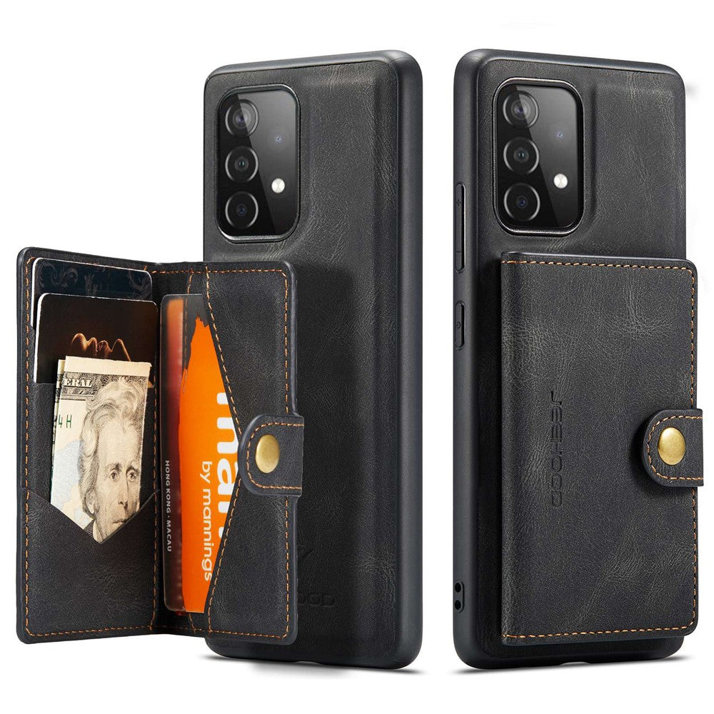 JEEHOOD For Samsung Galaxy A53 5G Shell Detachable 2-in-1 Wallet Kickstand Design Leather Coated TPU Phone Case