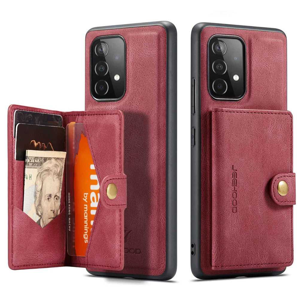 JEEHOOD For Samsung Galaxy A53 5G Shell Detachable 2-in-1 Wallet Kickstand Design Leather Coated TPU Phone Case
