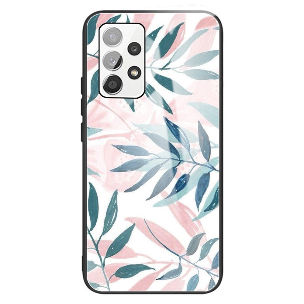 For Samsung Galaxy A13 4G Phone Shell Flexible TPU Frame + Tempered Glass Black Fashionable Pattern Printing Cover