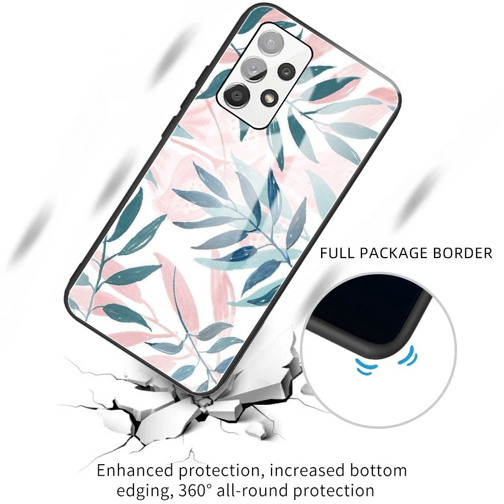 For Samsung Galaxy A13 4G Phone Shell Flexible TPU Frame + Tempered Glass Black Fashionable Pattern Printing Cover