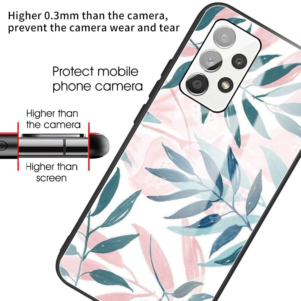 For Samsung Galaxy A13 4G Phone Shell Flexible TPU Frame + Tempered Glass Black Fashionable Pattern Printing Cover