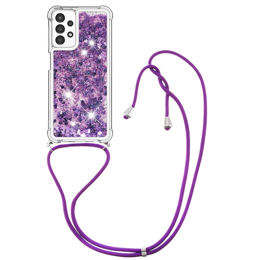 For Samsung Galaxy A13 4G TPU Cover Quicksand Design Telefoncover med Nøglesnor