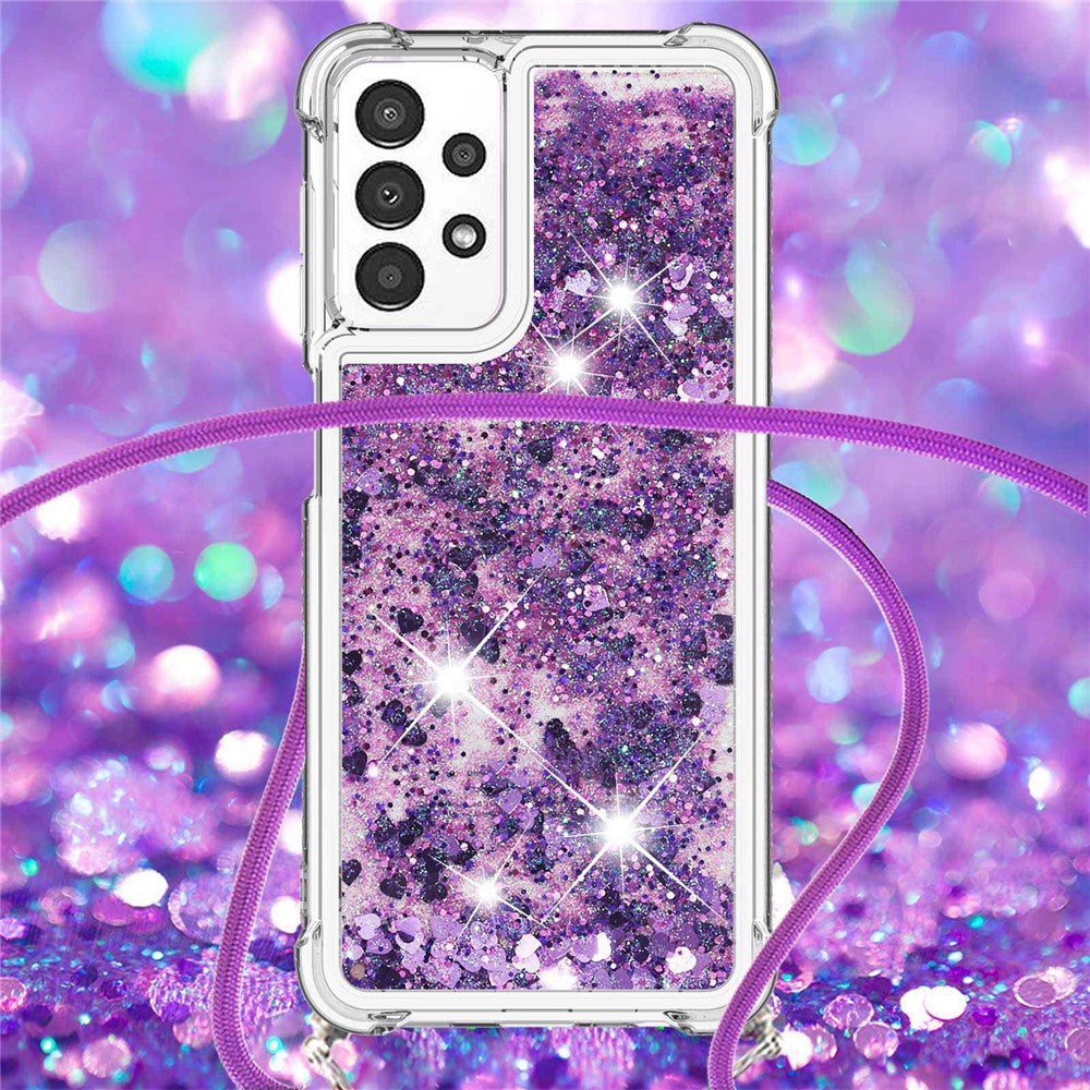 For Samsung Galaxy A13 4G TPU Cover Quicksand Design Telefoncover med Nøglesnor