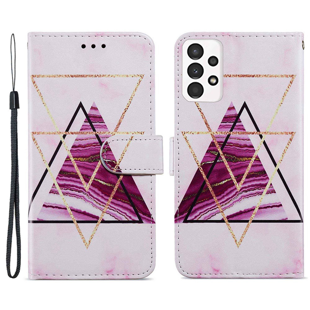 Til Samsung Galaxy A13 4G mønstertryk PU læderpung horisontalt stativ folio cover med håndrem