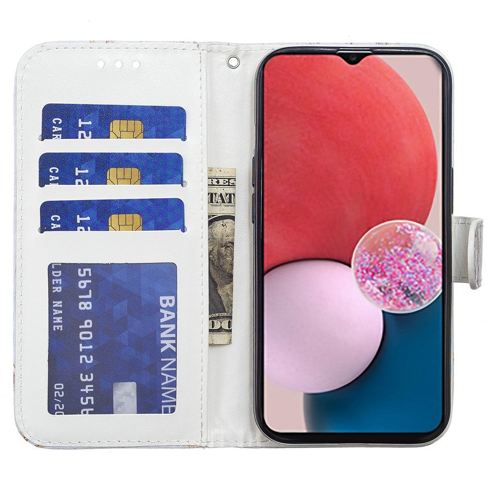Til Samsung Galaxy A13 4G mønstertryk PU læderpung horisontalt stativ folio cover med håndrem