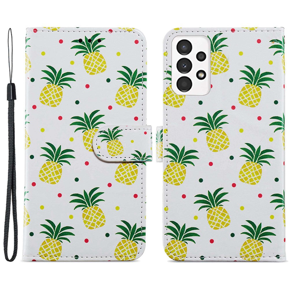 Til Samsung Galaxy A13 4G mønstertryk PU læderpung horisontalt stativ folio cover med håndrem