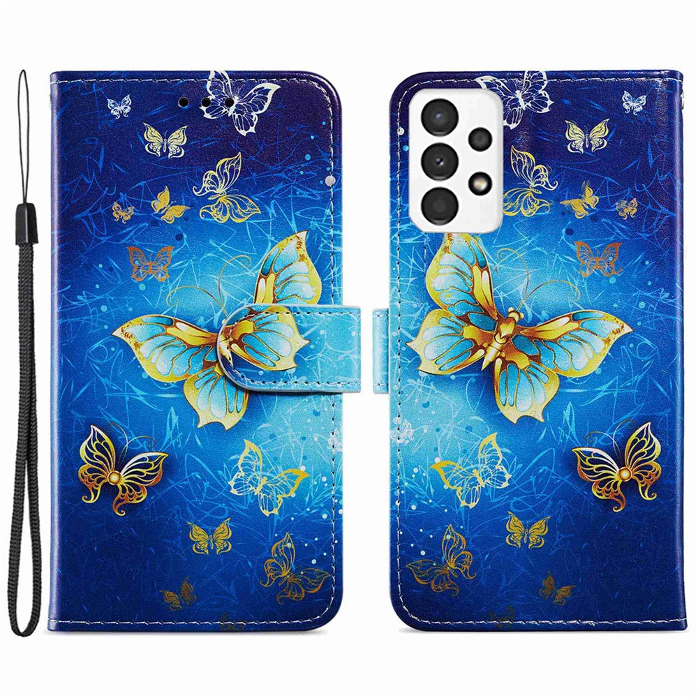 Til Samsung Galaxy A13 4G mønstertryk PU læderpung horisontalt stativ folio cover med håndrem
