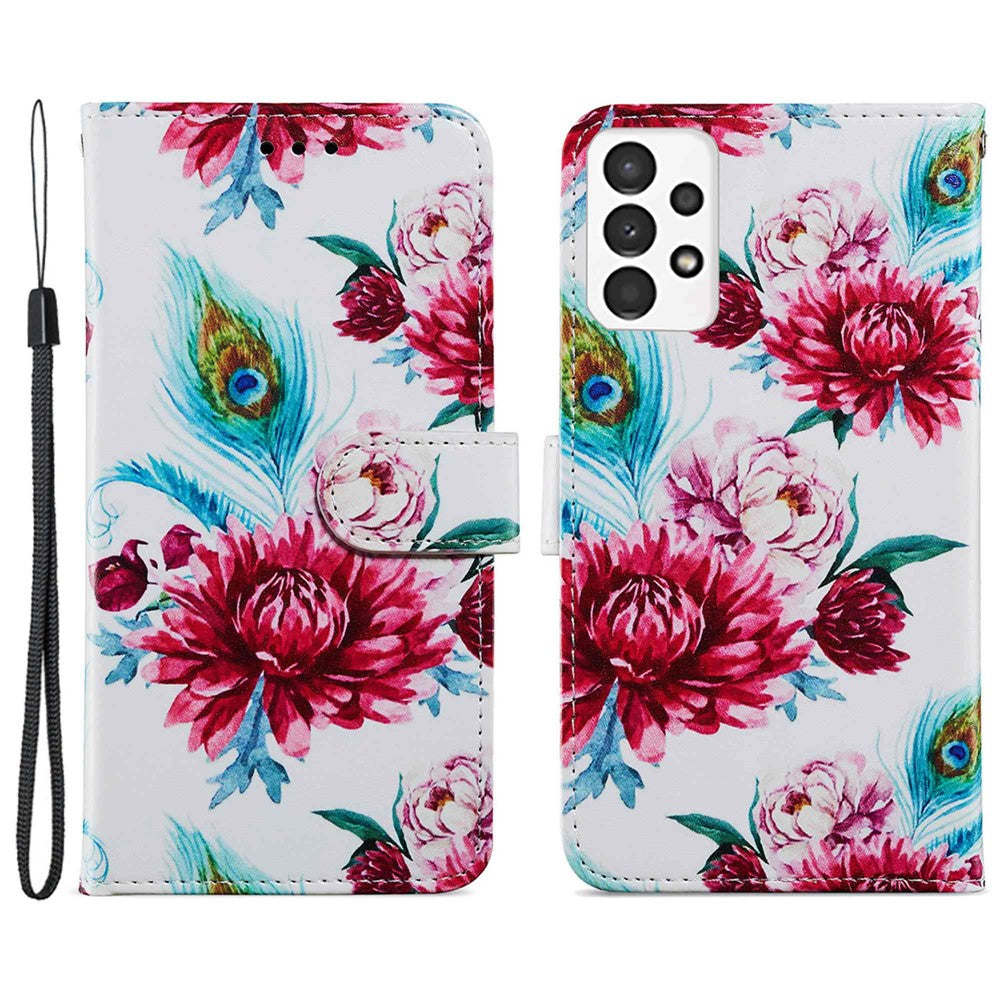 Til Samsung Galaxy A13 4G mønstertryk PU læderpung horisontalt stativ folio cover med håndrem