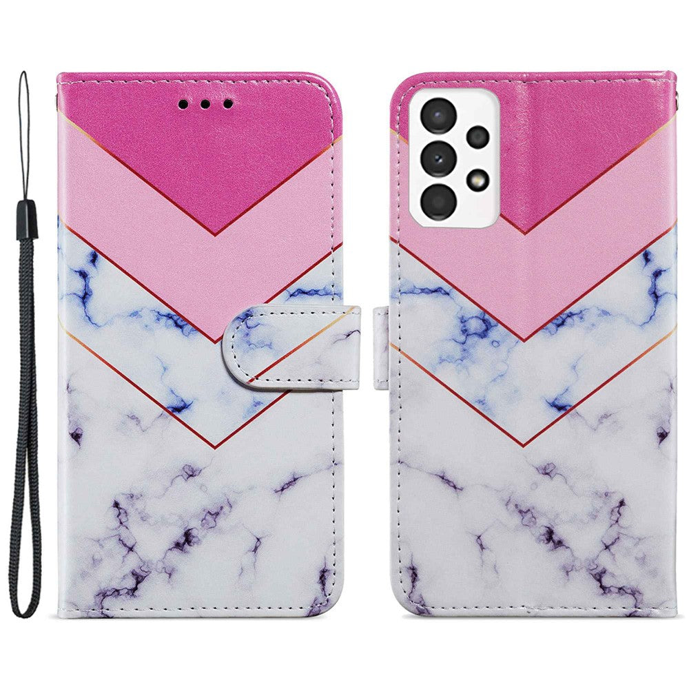 Til Samsung Galaxy A13 4G mønstertryk PU læderpung horisontalt stativ folio cover med håndrem