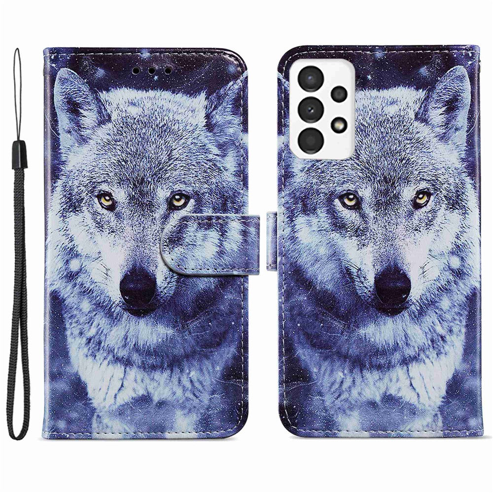 Til Samsung Galaxy A13 4G mønstertryk PU læderpung horisontalt stativ folio cover med håndrem
