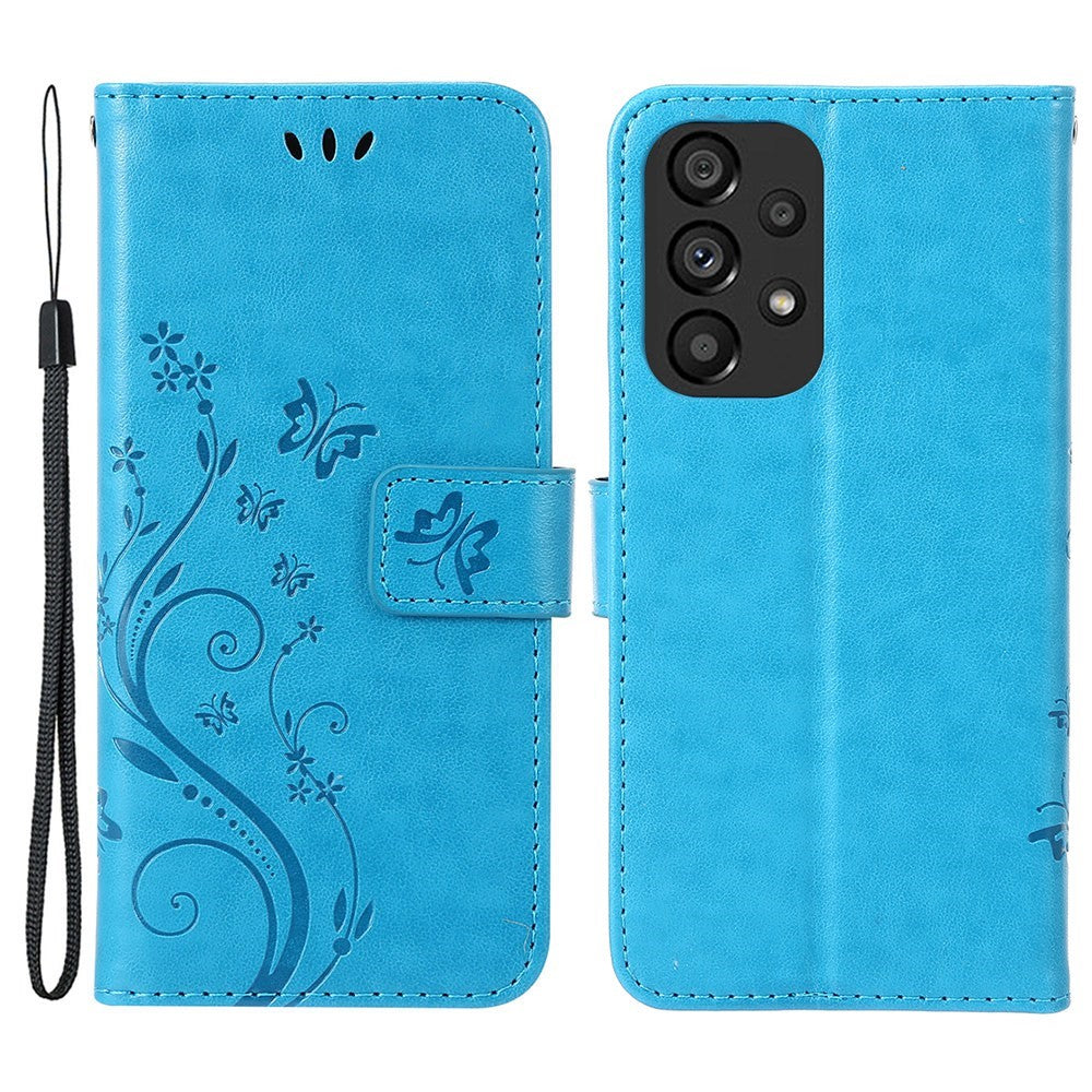Til Samsung Galaxy A33 5G PU-læder smartphone-cover Stilfuldt præget pung med sommerfugle Anti-fald beskyttelse