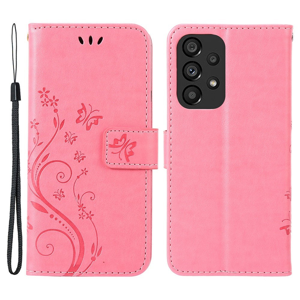 Til Samsung Galaxy A33 5G PU-læder smartphone-cover Stilfuldt præget pung med sommerfugle Anti-fald beskyttelse