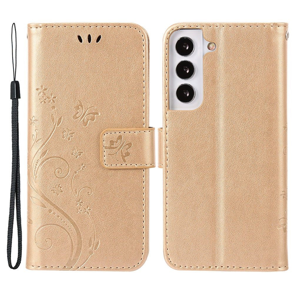 For Samsung Galaxy S22+ 5G Shockproof PU Leather Phone Case Imprint Butterflies Wallet Stand Design Magnetic Shell
