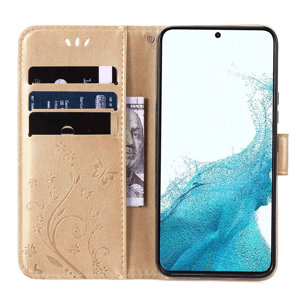 For Samsung Galaxy S22+ 5G Shockproof PU Leather Phone Case Imprint Butterflies Wallet Stand Design Magnetic Shell