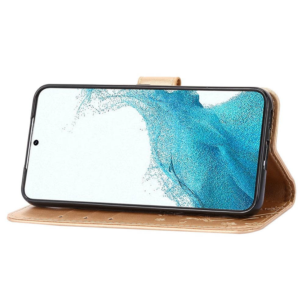 For Samsung Galaxy S22+ 5G Shockproof PU Leather Phone Case Imprint Butterflies Wallet Stand Design Magnetic Shell