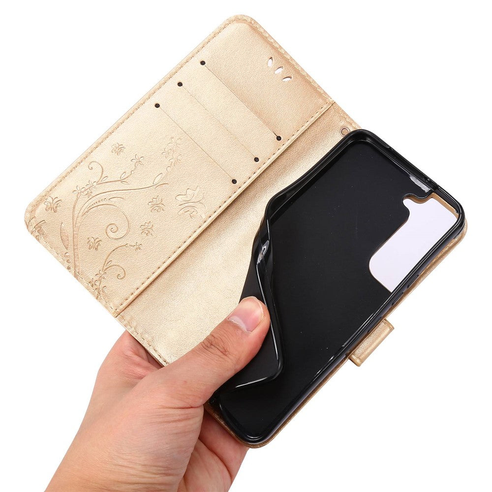 For Samsung Galaxy S22+ 5G Shockproof PU Leather Phone Case Imprint Butterflies Wallet Stand Design Magnetic Shell
