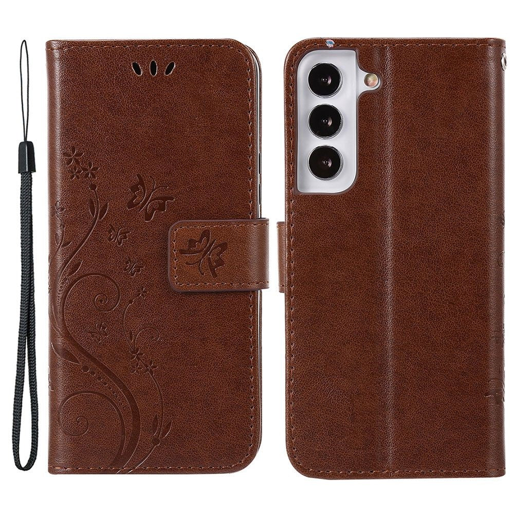 For Samsung Galaxy S22+ 5G Shockproof PU Leather Phone Case Imprint Butterflies Wallet Stand Design Magnetic Shell