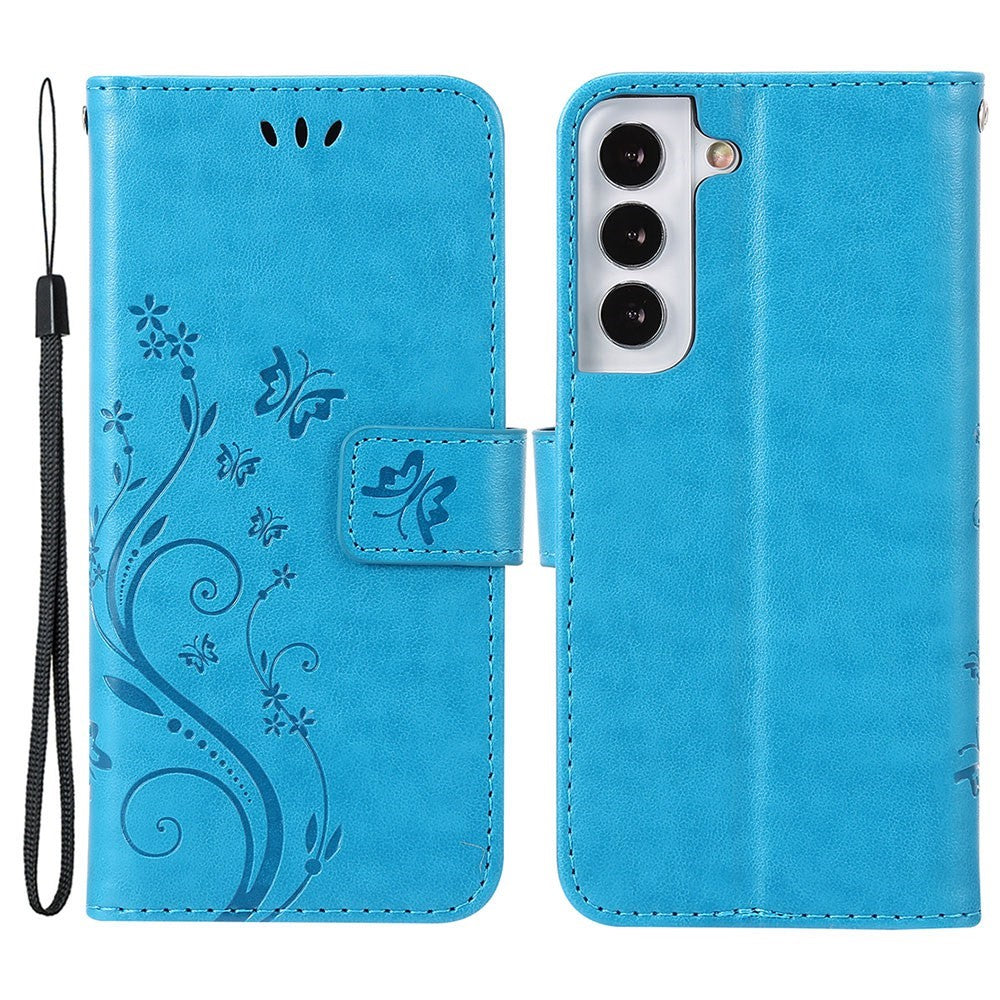 For Samsung Galaxy S22+ 5G Shockproof PU Leather Phone Case Imprint Butterflies Wallet Stand Design Magnetic Shell