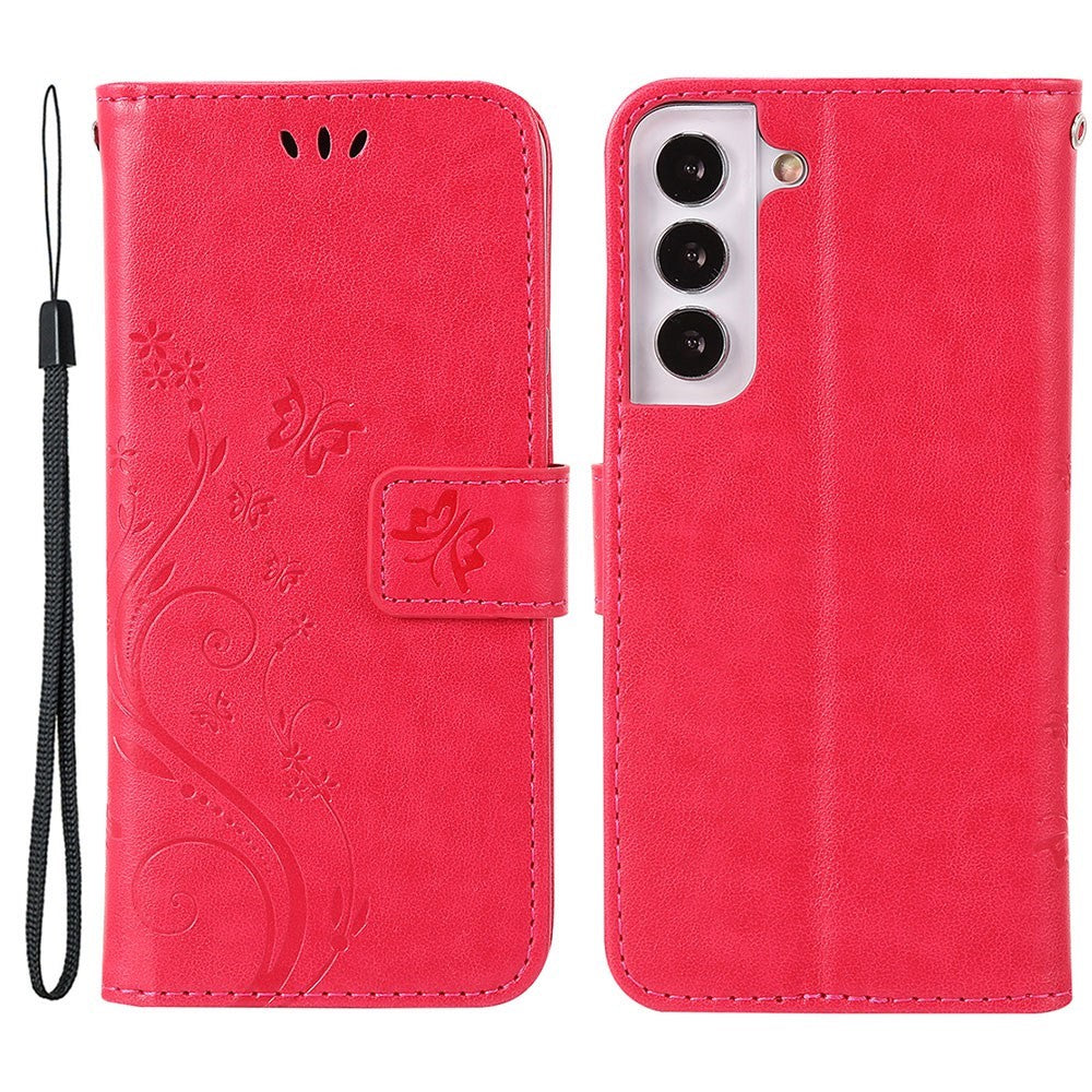 For Samsung Galaxy S22+ 5G Shockproof PU Leather Phone Case Imprint Butterflies Wallet Stand Design Magnetic Shell