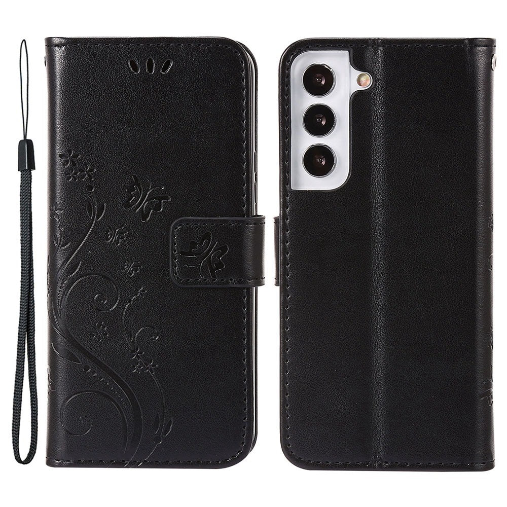 For Samsung Galaxy S22+ 5G Shockproof PU Leather Phone Case Imprint Butterflies Wallet Stand Design Magnetic Shell