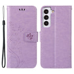 For Samsung Galaxy S22+ 5G Shockproof PU Leather Phone Case Imprint Butterflies Wallet Stand Design Magnetic Shell