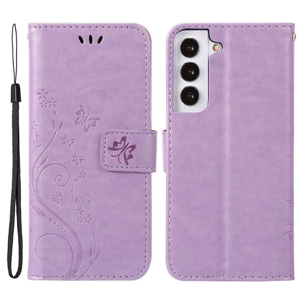 For Samsung Galaxy S22+ 5G Shockproof PU Leather Phone Case Imprint Butterflies Wallet Stand Design Magnetic Shell